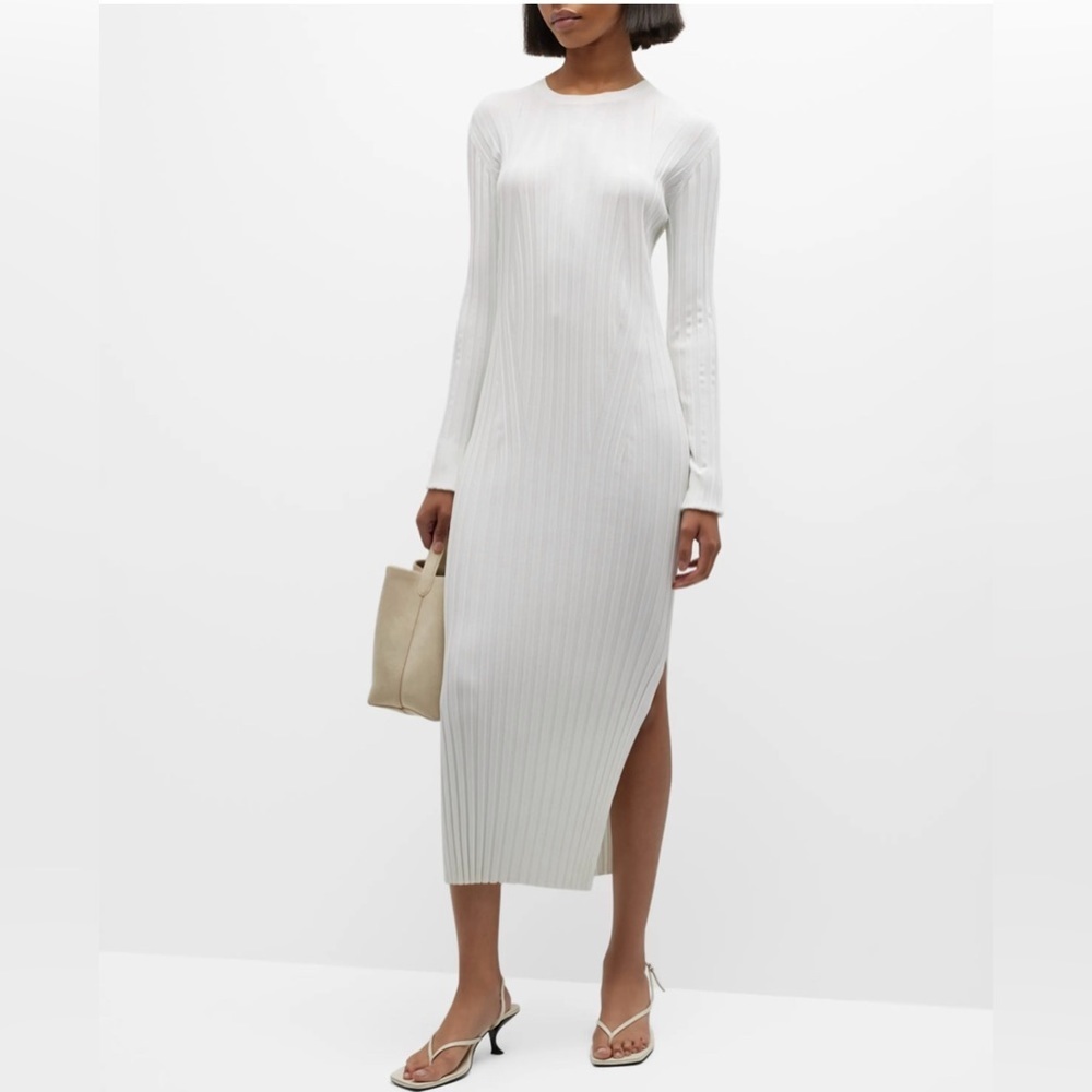 FRAME Ribbed Midi Sweater Dress in off-white